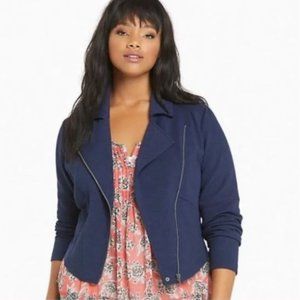 TORRID Blue Knit Asymmetrical Zip Up Moto Jacket sz 0, XL